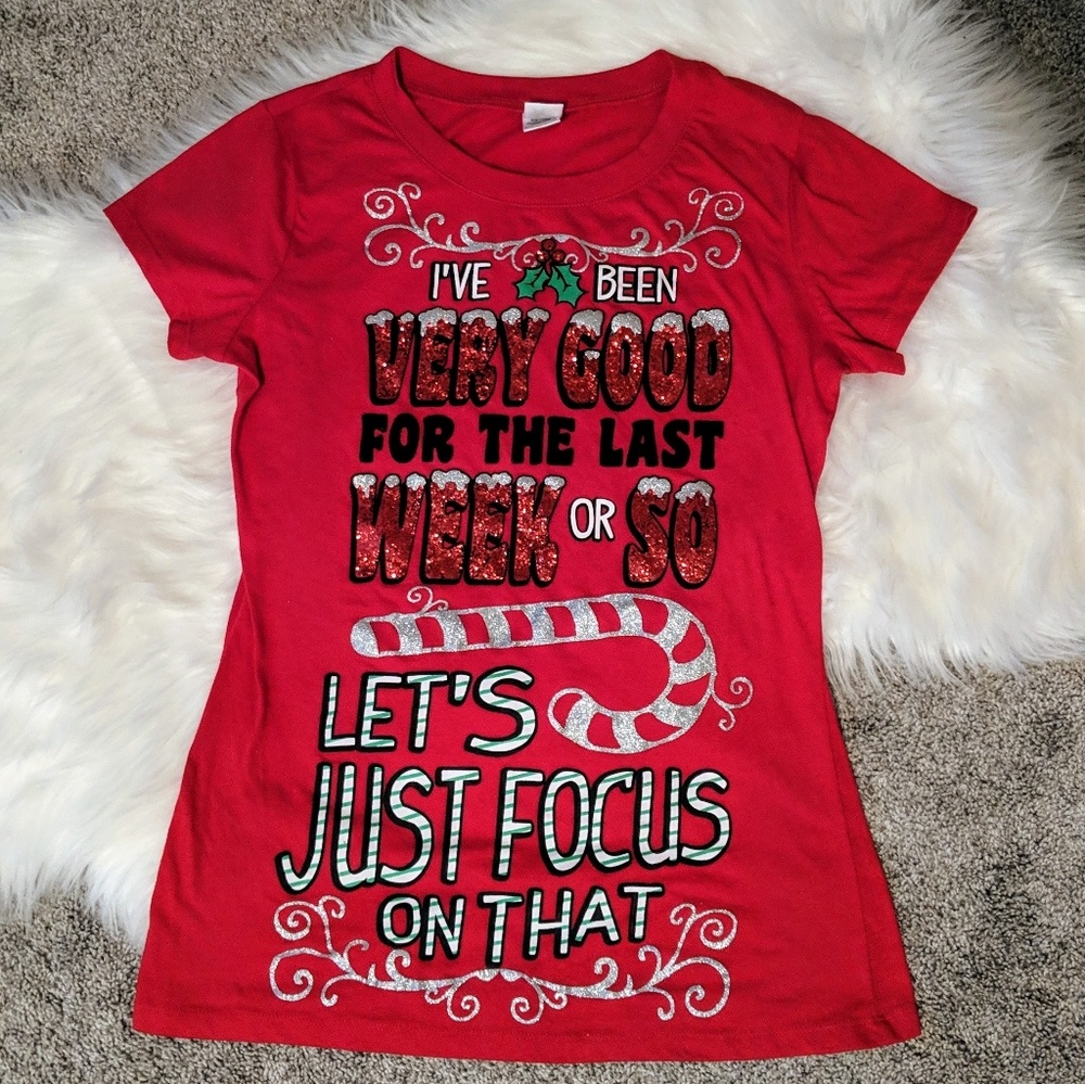 Christmas red graphic glittery tee